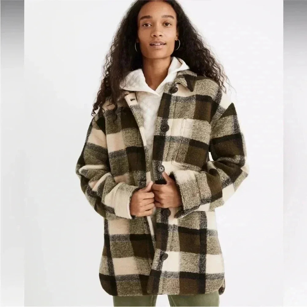 Madewell Belrose Shirt-Jacket in Maran Plaid Sz S
